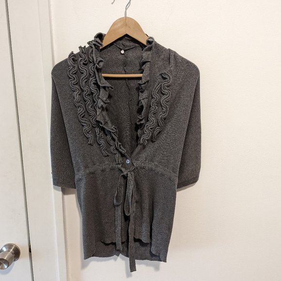Anthropologie Knitted & Knotted Grey Ruffled Sweater - Picture 6 of 13